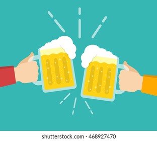 Two hands holding beer glasses. Concept of Beer Festival. Flat vector illustration.