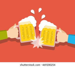 Two hands holding beer glasses. Concept of Beer Festival. Flat vector illustration.