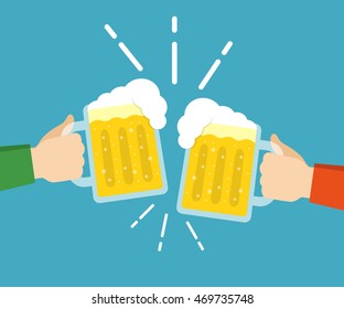 Two hands holding beer glasses. Concept of Beer Festival. Flat vector illustration.