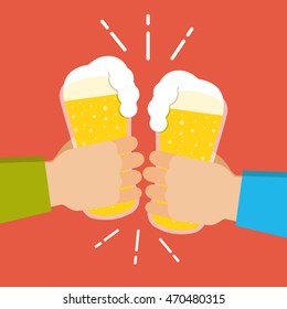 Two hands holding beer glasses. Concept of Beer Festival. Flat vector illustration.
