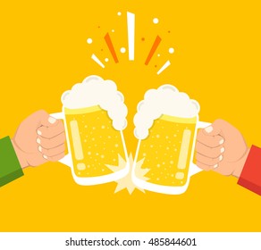Two hands holding beer glasses. Concept of Beer Festival. Flat vector illustration.