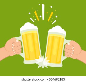 Two hands holding beer glasses. Concept of Beer Festival. Flat vector illustration.
