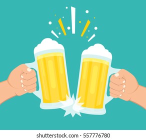 Two hands holding beer glasses. Concept of Beer Festival. Flat vector illustration.