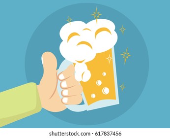 Two hands holding beer glasses Concept of Beer Festival Flat vector illustration