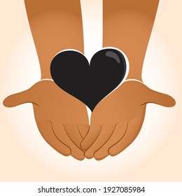 Two hands holding black heart Black Lives Matter Concept