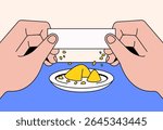Two hands holding a blank fortune paper above a broken fortune cookie on a white plate cartoon illustration vector for themes related to fortune, prediction, surprise messages