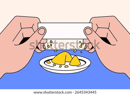 Two hands holding a blank fortune paper above a broken fortune cookie on a white plate cartoon illustration vector for themes related to fortune, prediction, surprise messages