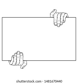Two hands is holding a blank sheet of paper icon. Vector illustration of a mans hands holding blank paper. Hand drawn blank paper in hands.	