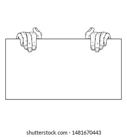Two hands is holding a blank sheet of paper icon. Hand drawn blank paper in hands. Vector illustration of a mans hands holding blank paper. 