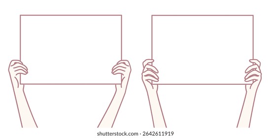 Two hands holding blank signs ready for messages, perfect for creative advertising or social media campaigns.