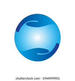 Two hands holding blue circle abstract logo vector symbol concept