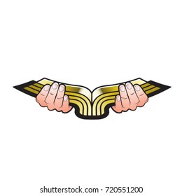 two hands holding book in color-vector drawing