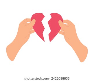 Dos manos sosteniendo una imagen rojiza del corazón que significa angustia o pérdida, aislado, de fondo blanco.