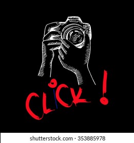 Two Hands Holding a Camera. Hand drawing illustration.