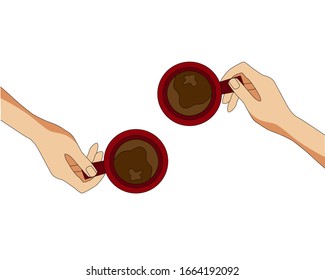 Two hands holding coffee mugs