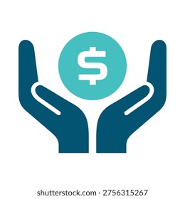 Two hands holding a currency sign represent savings and financial protection. This graphic suits banking tools, budgeting apps, retirement materials, and personal finance presentations