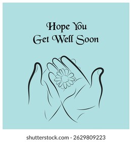 Two Hands Holding Daisy - Get Well Soon Minimalist Line Art