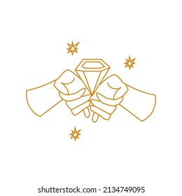 Two hands holding diamond Outline illustration