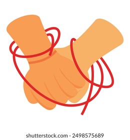 Two hands are holding each other tightly with red string wrapped around, showing connected love and support