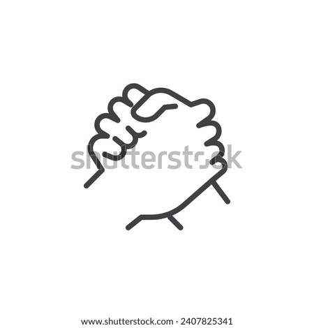 Two hands holding each other strongly line icon. linear style sign for mobile concept and web design. Unity or Solidarity outline vector icon. Symbol, logo illustration. Vector graphics