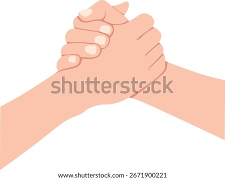 Two hands holding each other. Supporting partners