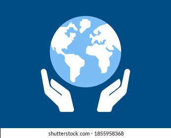 Two hands holding earh globe. Earth protection logo. 