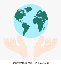 Two hands holding earth vector