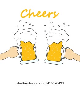Two hands holding a glass of beer in the party. hang out with friend . cheers clinking