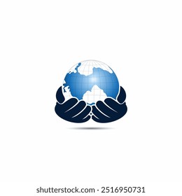 Two hands holding globe earth icon vector illustration environmental protection care symbol