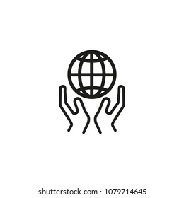Two hands holding globe line icon. Planet, earth, care. Volunteering concept. Can be used for topics like environment protection, ecology, global warming.