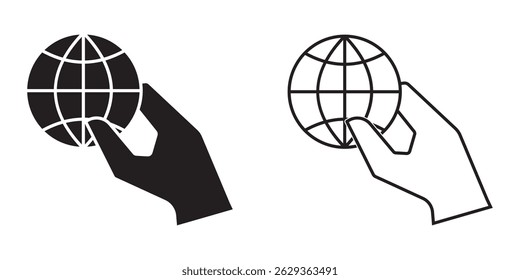 Duas mãos segurando globo ícone de linha para web, móvel e infográficos. Segure a mão ícone globo eps 10