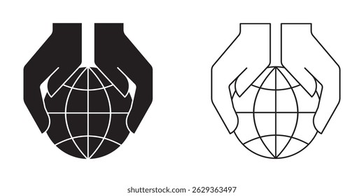 Two hands holding globe line icon for web, mobile and infographics. Hand holding globe icon  eps 10