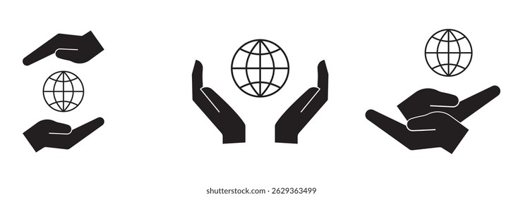 Two hands holding globe line icon for web, mobile and infographics. Hand holding globe icon  eps 10