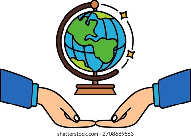 zwei Hände halten einen Globus ist in der Mitte