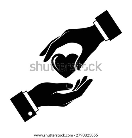 Two hands holding heart symbol representing love care support kindness charity donation help