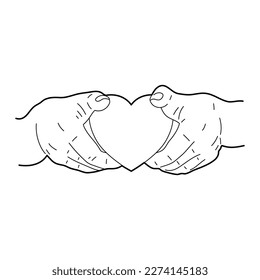 Two hands holding heart together. Sketch style. Vector illustration.