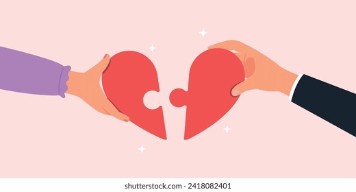 Two hands holding heart together. Valentine's Day. Human fingers, couple love relationship concept.