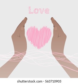 two hands holding the heart. Valentine s Day. on a gray background. Valentine s Day. Illustration. Use for Website, phone, computer, printing, fabric decoration design etc