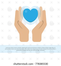 Two hands holding a heart. Vector illustration.