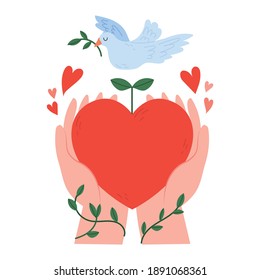 Two hands holding hearts. Peace or service symbol concept icon vector illustration.