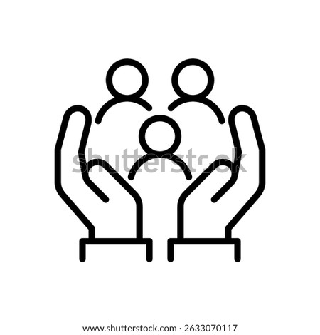 Two Hands Holding or Hugging Group People Symbol or Family Line icon set. Charity, Donations, Group Life Insurance, Caring Hands Family Medicine Vector Isolated on White Background. People icons set.