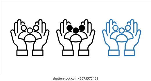 Dos manos que sostienen el Vector del conjunto del icono. abrazando el grupo con el símbolo de dos manos. Ilustración vectorial
