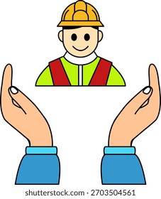 duas mãos estão segurando uma mão de obra