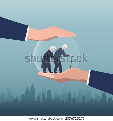 Two hands are holding like a shield to protect old people