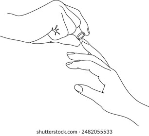 Two hands holding a man and a woman together, line drawing. Concept of romantic relationship, support, help, promise, reconciliation. Without artificial intelligencel