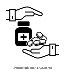 Dos manos sostienen la ilustración del símbolo vectorial de la medicina.