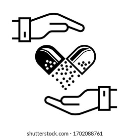 Dos manos sostienen la ilustración del símbolo vectorial de la medicina.
