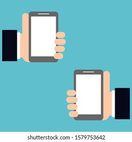 Two hands holding a mobile phones. Vector illustration.
