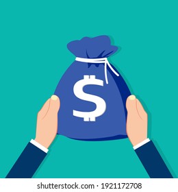 Two hands holding money. Concept of giving vector illustration