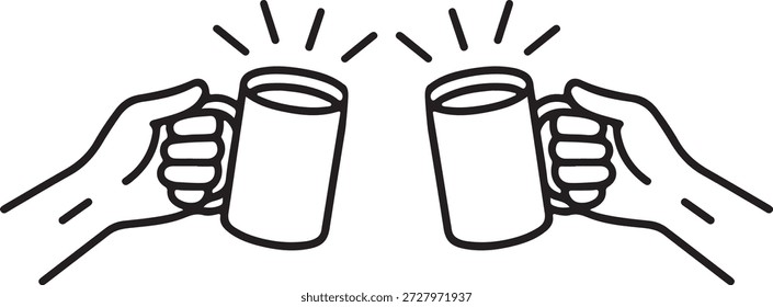 Two hands holding mugs making a toast celebration